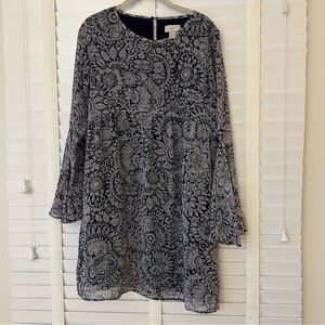 LOFT Mini Dress Long Sleeves Blue Paisley XS